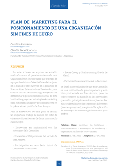 Plan de marketing para el posicionamiento de una organización sin fines de lucro en un destino no turístico / 