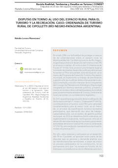 Disputas en torno al uso del espacio rural para el turismo y la recreación. Caso: ordenanza de Turismo rural de Cipolletti (Río Negro-Patagonia Argentina)