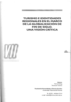 Turismo e identidades regionales en el marco de la globalización de fin de siglo. Una visión crítica.