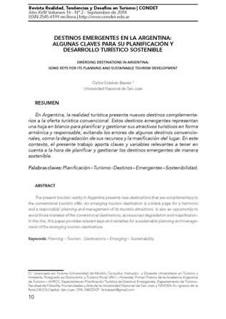 Imagen portada artículo: destinos emergentes en la Argentina:  algunas claves para su planificación y desarrollo turístico sostenible