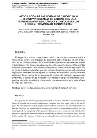 Imagen portada artículo: articulación de las normas de calidad IRAM – SECTUR y programas de calidad con una normativa para regularizar y categorizar los Lodges - provincia de Misiones 2014