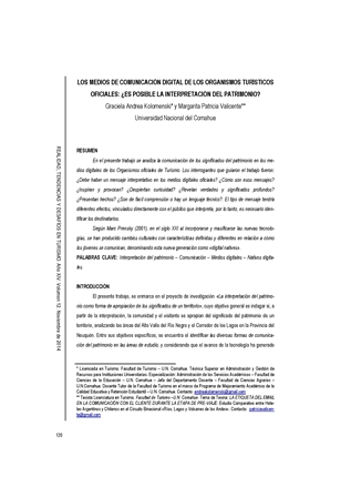 Los medios de comunicación digital de los organismos turísticos oficiales: ¿es posible la interpretación del patrimonio?