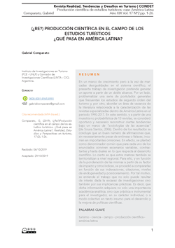 (¿Re?) Producción científica en el campo de los estudios turísticos ¿qué pasa en américa latina?