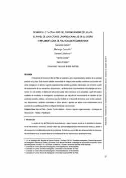 Desarrollo y actualidad del turismo en Mar del Plata: el papel de los actores organizacionales en el diseño e implementación de políticas de reconversión