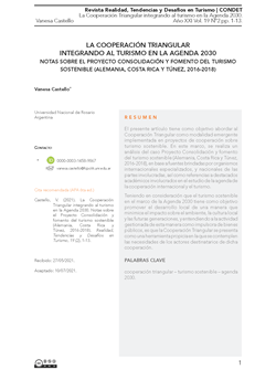 La Cooperación Triangular integrando al turismo en la Agenda 2030. Notas sobre el Proyecto Consolidación y fomento del turismo sostenible (Alemania, Costa Rica y Túnez, 2016-2018)