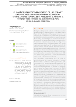 El carácter turístico-recreativo de las ferias y exposiciones: un segmento en crecimiento. Estudio aplicado a la feria de la producción, el trabajo, el comercio y los servicios del sur argentino (Fisa) en Bahía Blanca. Argentina